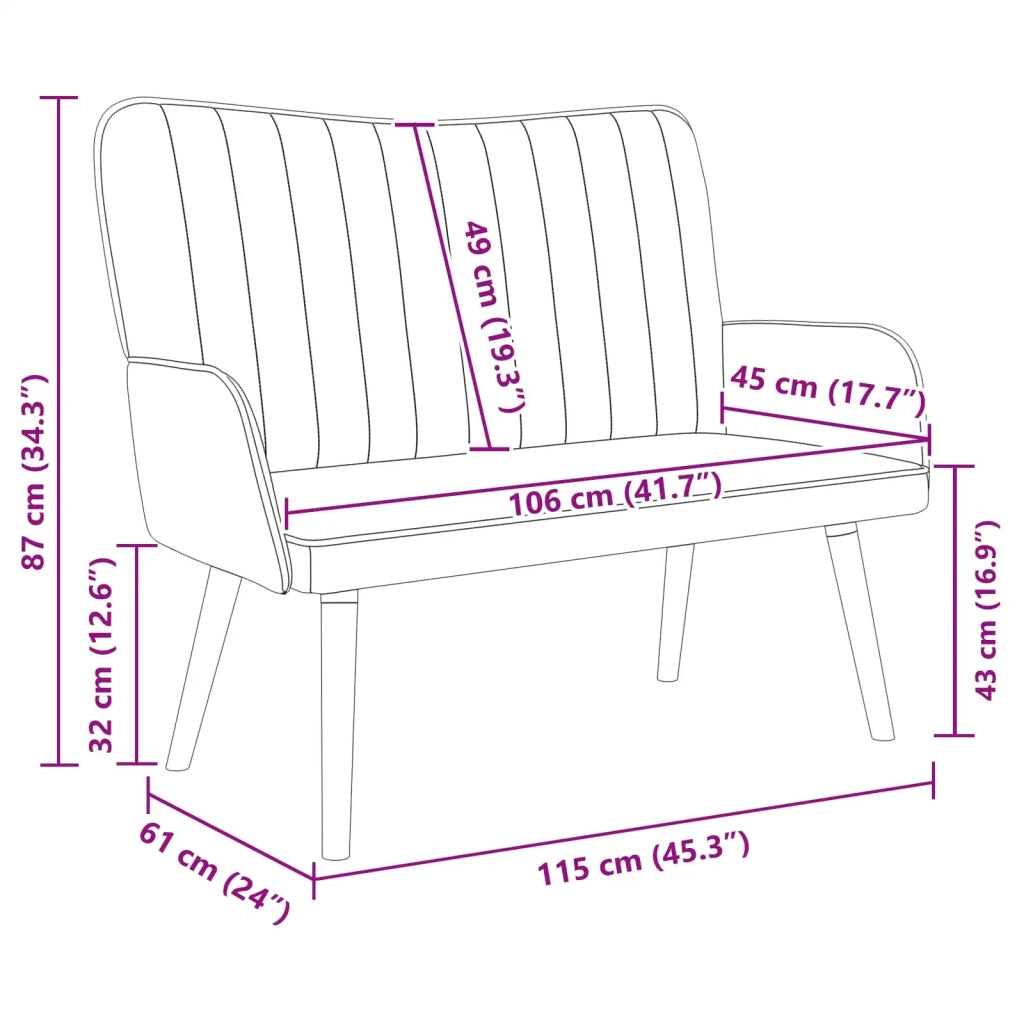 Sofa a Due Posti Blu 115 x 61 x 87 cm Velluto