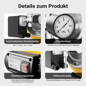 Autoclave con serbatoio uso domestico a membrana, 24 l, 1300 W, pompa per acqua automatica da 5000 l/h con pressostato e prefiltro, prevalenza 50 m, profondità di aspirazione di 8 m