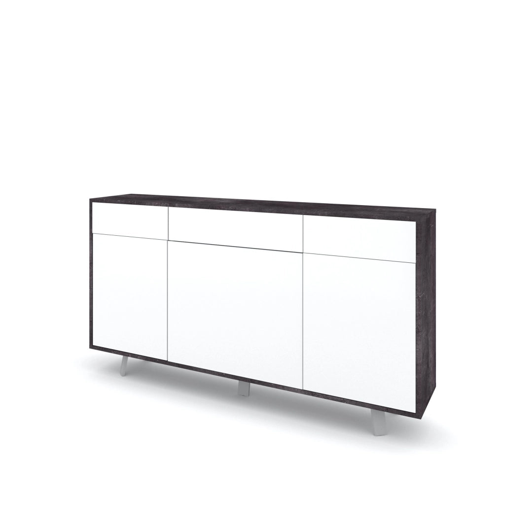 Credenza 3 ante/3 cassetti VELBRUK nero pietra/bianco lucido
