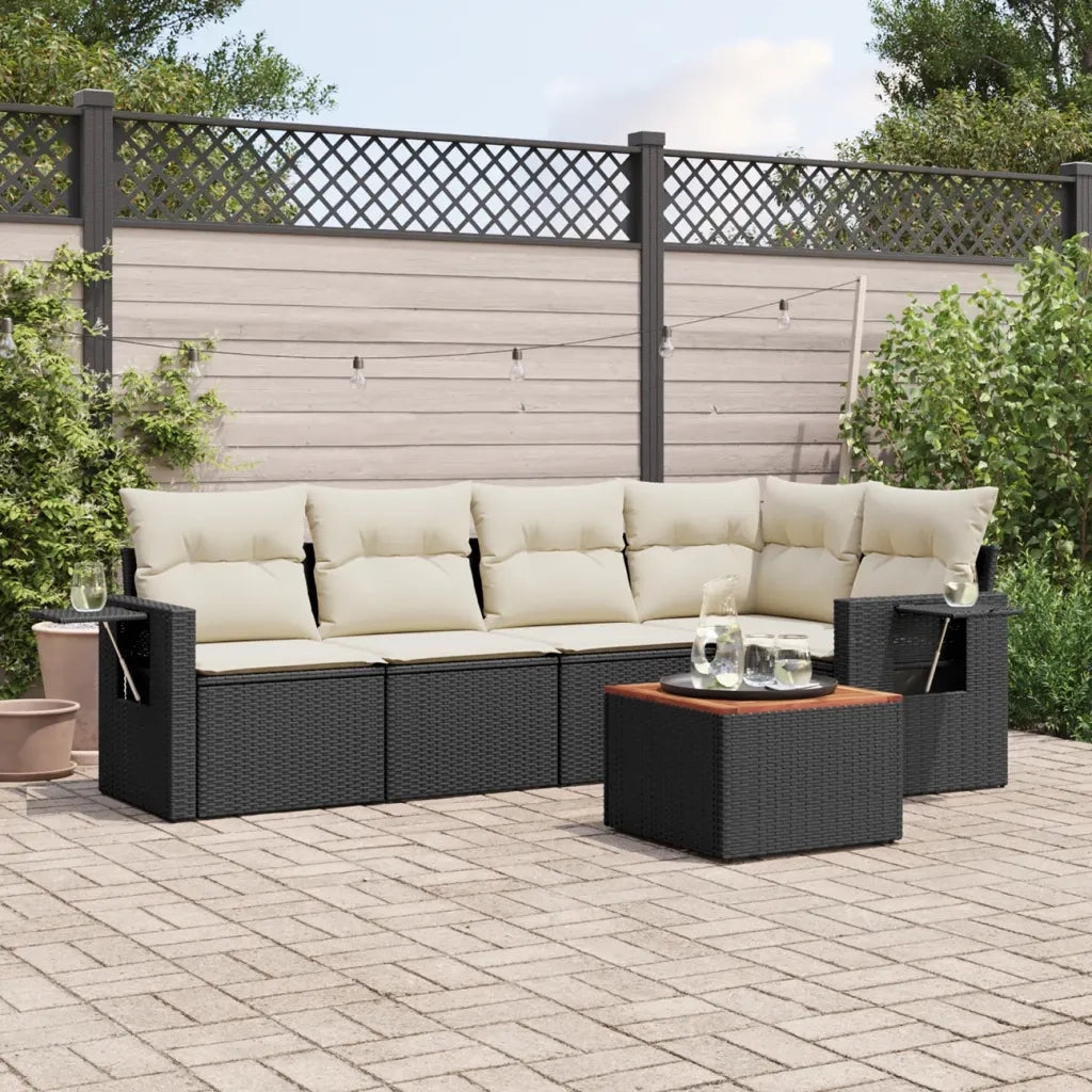 Set Divano da Giardino 6 pz con Cuscini Nero in Polyrattan 3224551