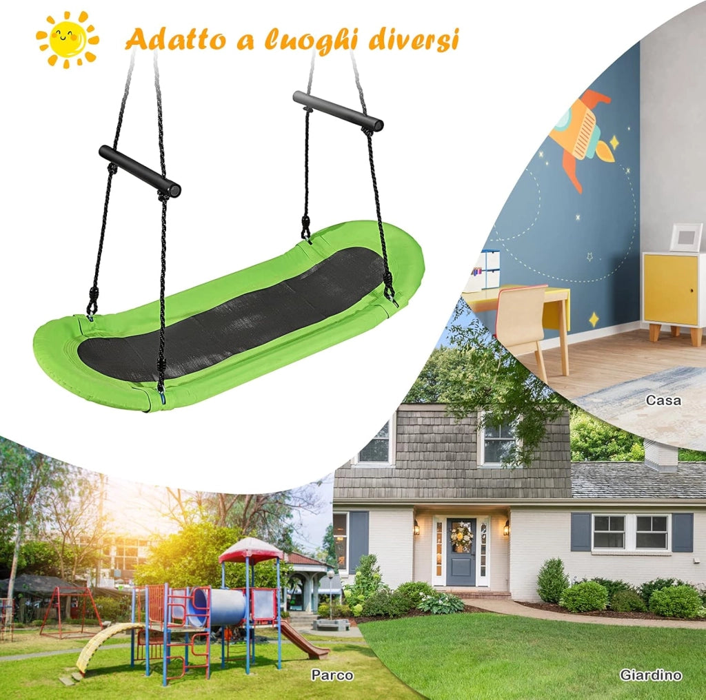 Altalena da Giardino Per Bambini, Altalena Ovale da Albero, con Maniglie, per Esterno, Portata Max. 150 kg (Verde)