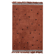 Tappeto moderno in cotone marrone con pois neri e frange rettangolare 140 x 200 cm soggiorno moderno