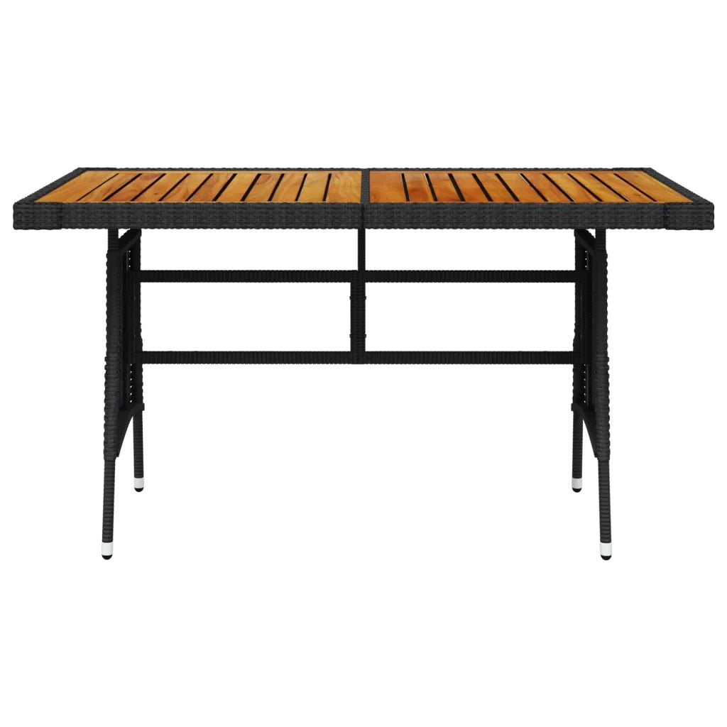Tavolo Giardino Nero 130x70x72cm Polyrattan e Massello d'Acacia 318693