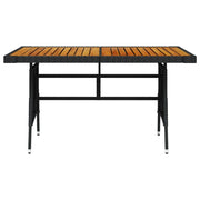 Tavolo Giardino Nero 130x70x72cm Polyrattan e Massello d'Acacia 318693
