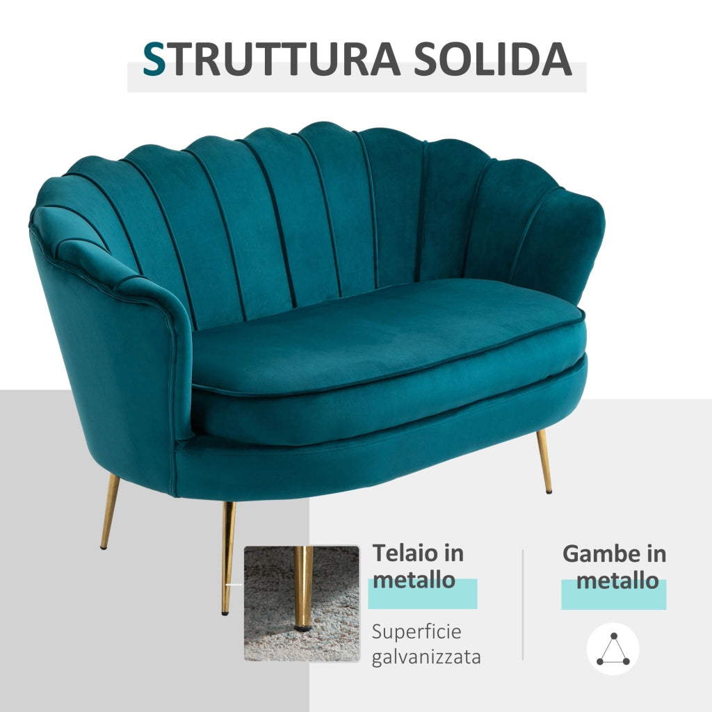 EasyComfort Divano Vintage 2 Posti Industrial Chic, in Tessuto Effetto Velluto e Metallo, 130x77x77 cm, Alzavola e Oro