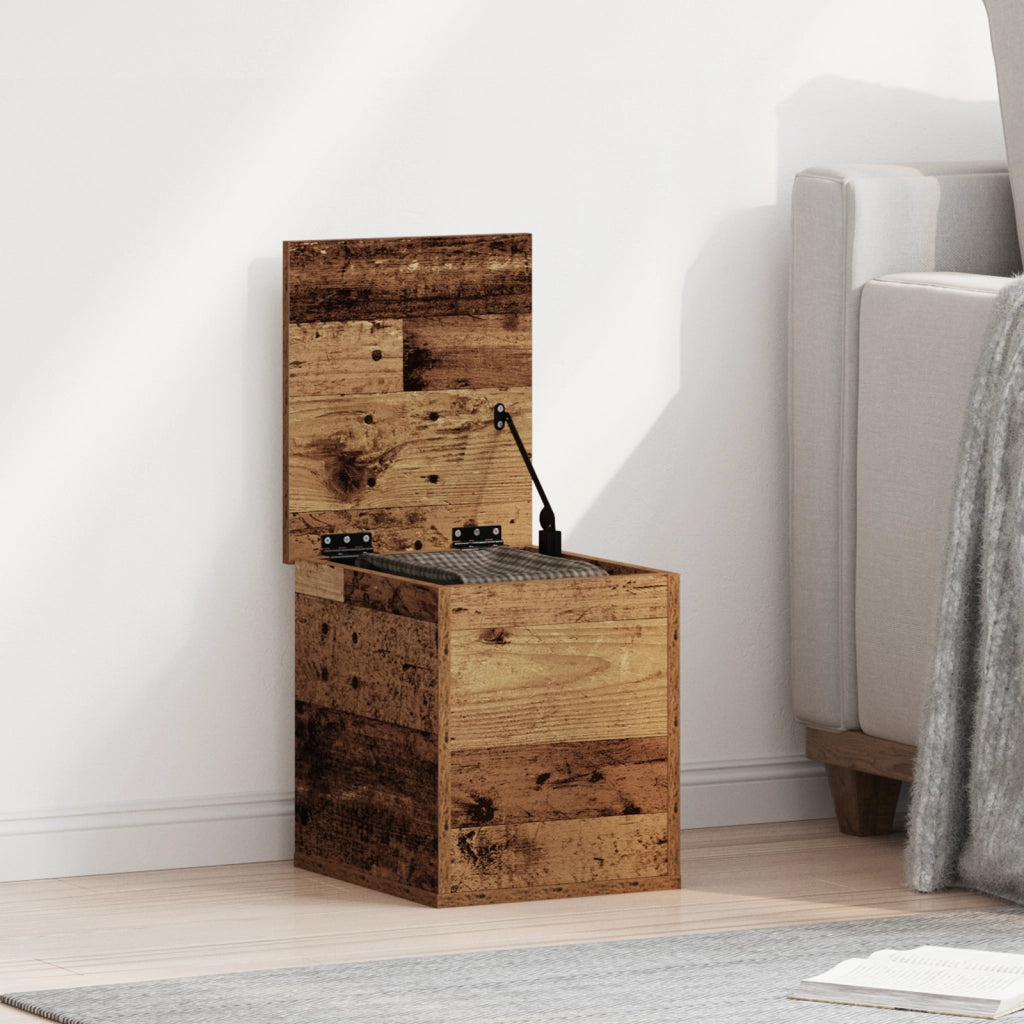 Scatola di stoccaggio  con coperchio in legno antico 30x35x35 cm in legno ingegnerizzato
