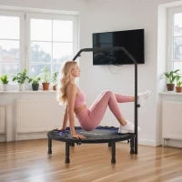 Trampolino Fitness Pieghevole Ø102 cm con Manubrio Regolabile, Struttura in Acciaio, Blu e Nero