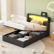 Letto imbottito con contenitore, LED, Bluetooth e ricarica USB