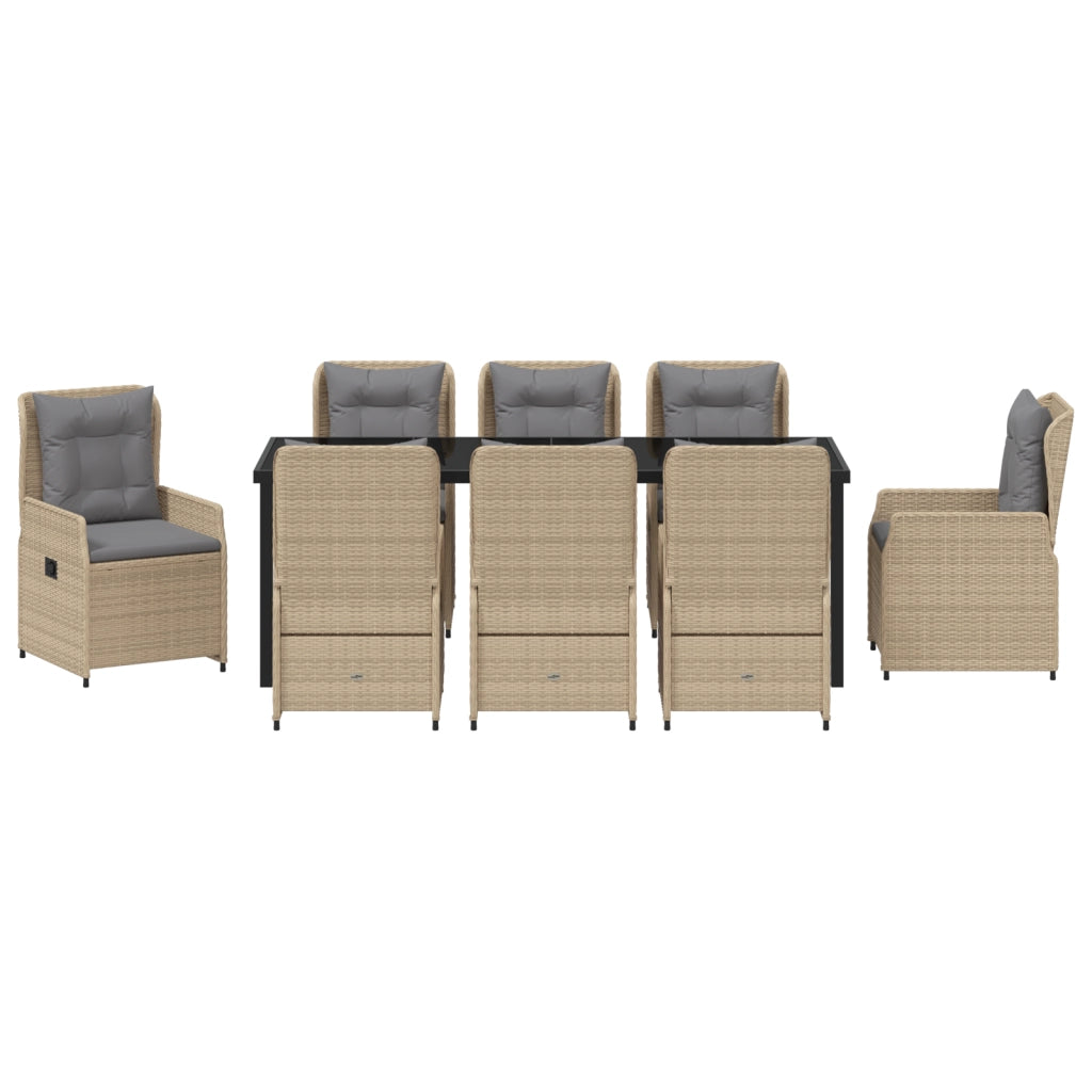 Set da Pranzo Giardino  9 Pezzi in Polyrattan Beige