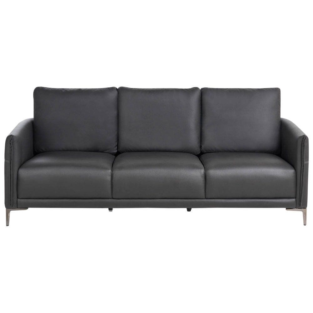 Divano 3 posti nero imbottito in tessuto con gambe in metallo stile moderno minimalista