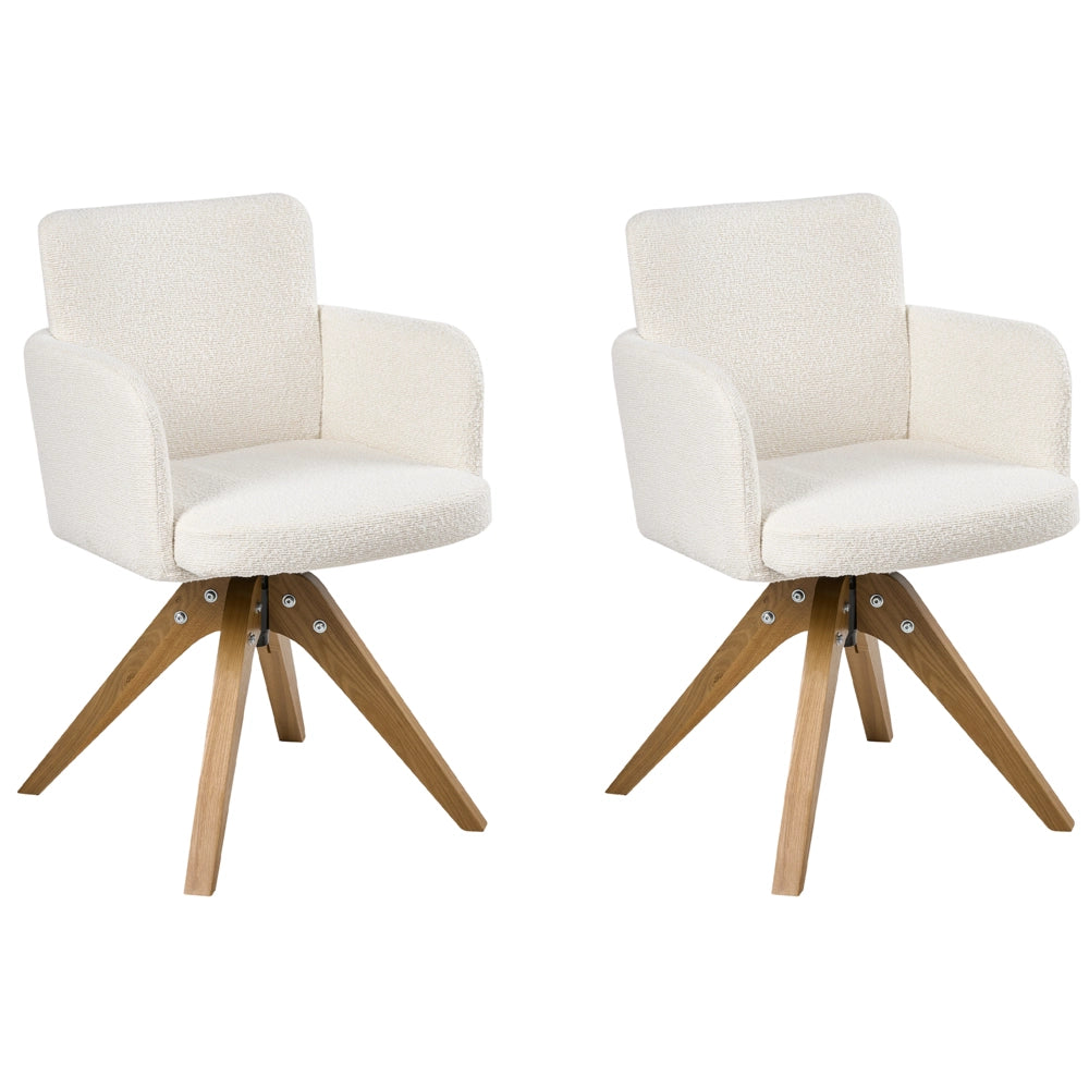 Set di 2 sedie da pranzo girevoli Boucle Rivestimento in tessuto bianco sporco Base con gambe in legno girevoli in metallo