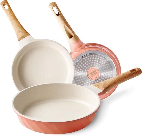 Set di padelle con superficie antiaderente - adatta a induzione - 2 pezzi - granito - 20 cm e 24 cm