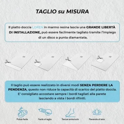 Piatto doccia resina 80x100 semicircolare destro bianco pietra riducibile   Loren