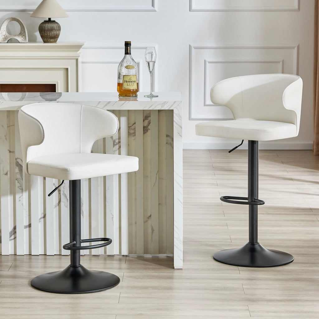 Sgabello da bar girevole imbottito con schienale ergonomico regolabile in altezza poggiapiedi base ampia in pu bianco