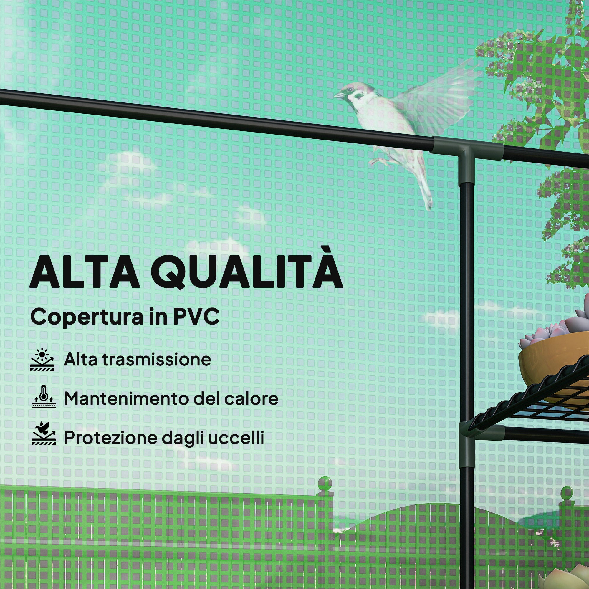 Serra da Giardino 142x73x195 cm con 2 Mensole a 3 Livelli e Ingresso a Zip in Acciaio e PE Verde