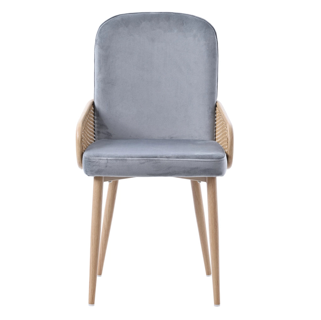 Set di 4 sedie da pranzo in velluto con design rattan e gambe in metallo grigio