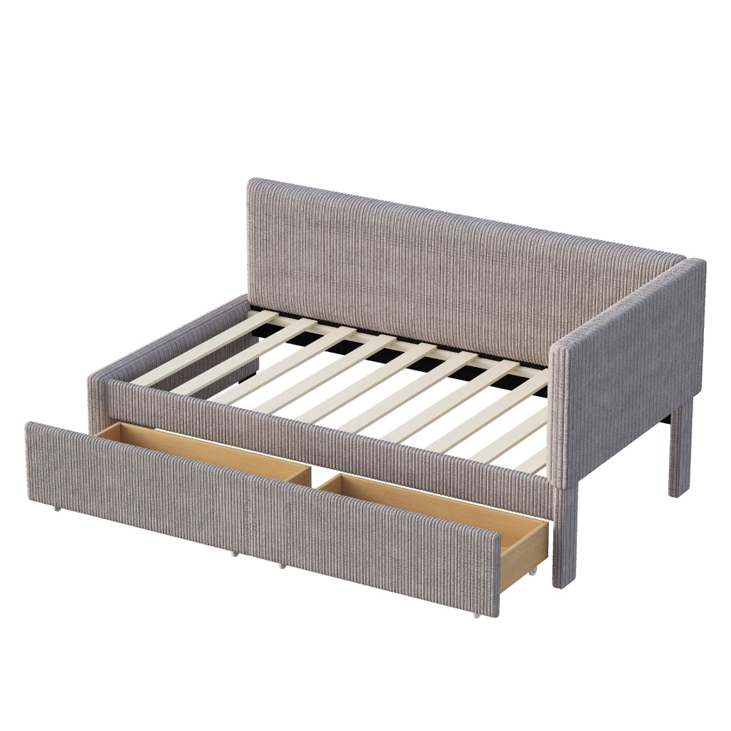 DESMIU Divano letto 90 × 200 cm 1 posto con 2 cassetti e schienale reversibile, senza materasso, in velluto grigio