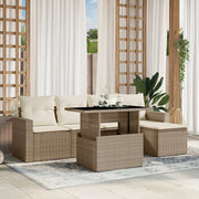 Set Divano da Giardino 6 pz con Cuscini Beige in Polyrattan