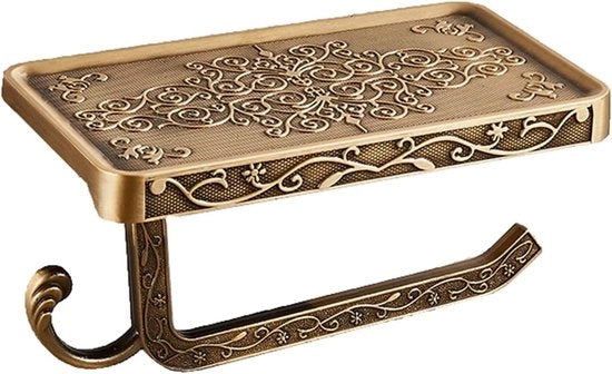 Supporto per carta igienica in ottone con pannello, supporto per carta igienica in alluminio con contenitore per smartphone e gancio, stile moderno per il supporto carta igienica in bagno