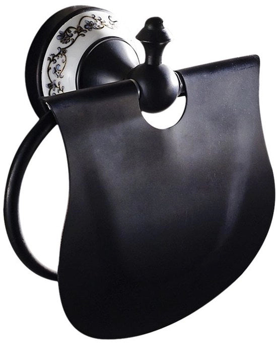 Supporto per carta igienica in stile retro con finitura nera, ideale per la stanza da bagno