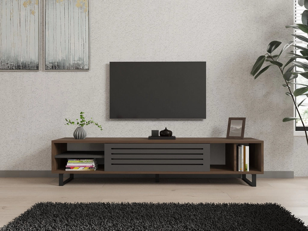 Sovico, Mobile Porta tv un Ripiano, 160x40x35h cm Nero Antracite