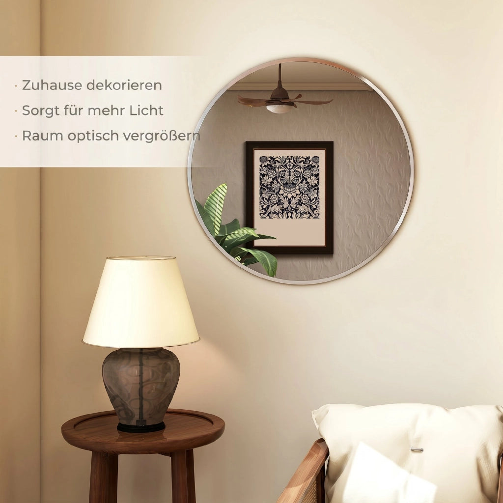 Wandspiegel, modernes Design, 61 x 61 cm, Silber