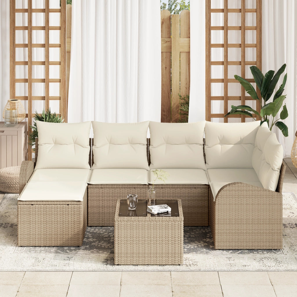 Set di divani da giardino  da 7 pezzi con cuscini in polyrattan marrone