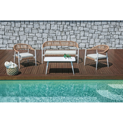 Salotto Milano In Alluminio Bianco + Seduta E Schienale In Wicker Paglia Moia