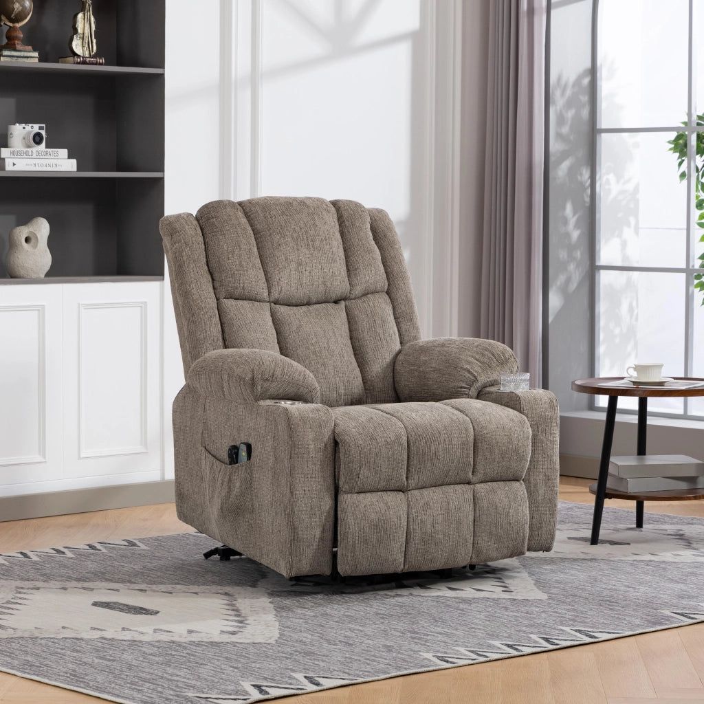 Poltrona Relax Elettrica Reclinabile con Massaggio, Alzapersona e Poggiapiedi ¨C MINIMAL ¨C Marrone Chiaro