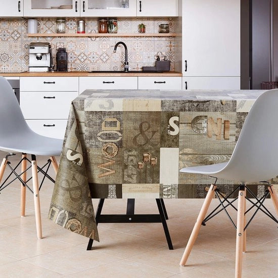 Tavolo Coprente - Reclinato - Dimensioni 200x140 cm - Lavabile PVC - Disegno Industriale - Colorazione Donkerbruin/Grijs - Facile da Pulire - Tavolo Coprente in Vinile