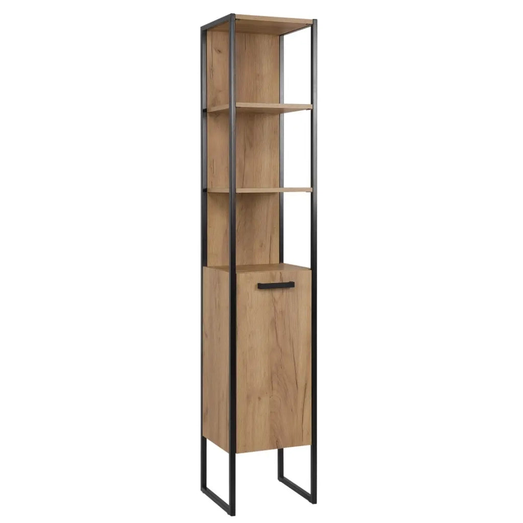 Colonna da bagno ONIL – 2 porte – Rovere chiaro e nero – Stile industriale – H185 cm
