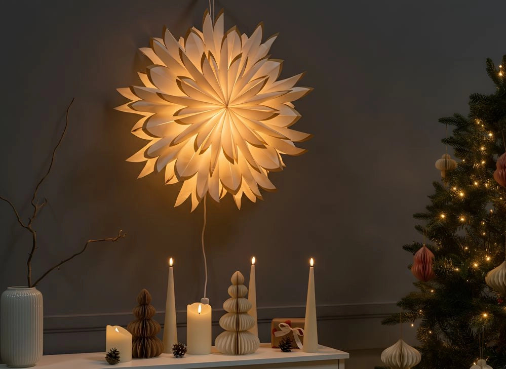 Decorazione da appendere Stella Abat-jour in carta bianco sporco Decorazione natalizia a forma di stella