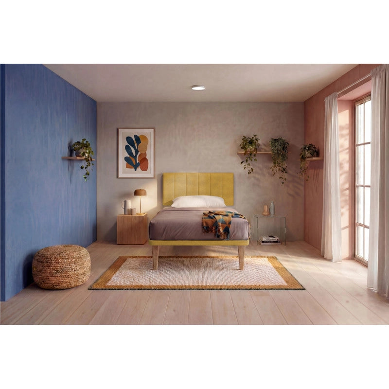 Letto imbottito Singolo 80x190 cm Vertical - Con rete,Microfibra,Ocra
