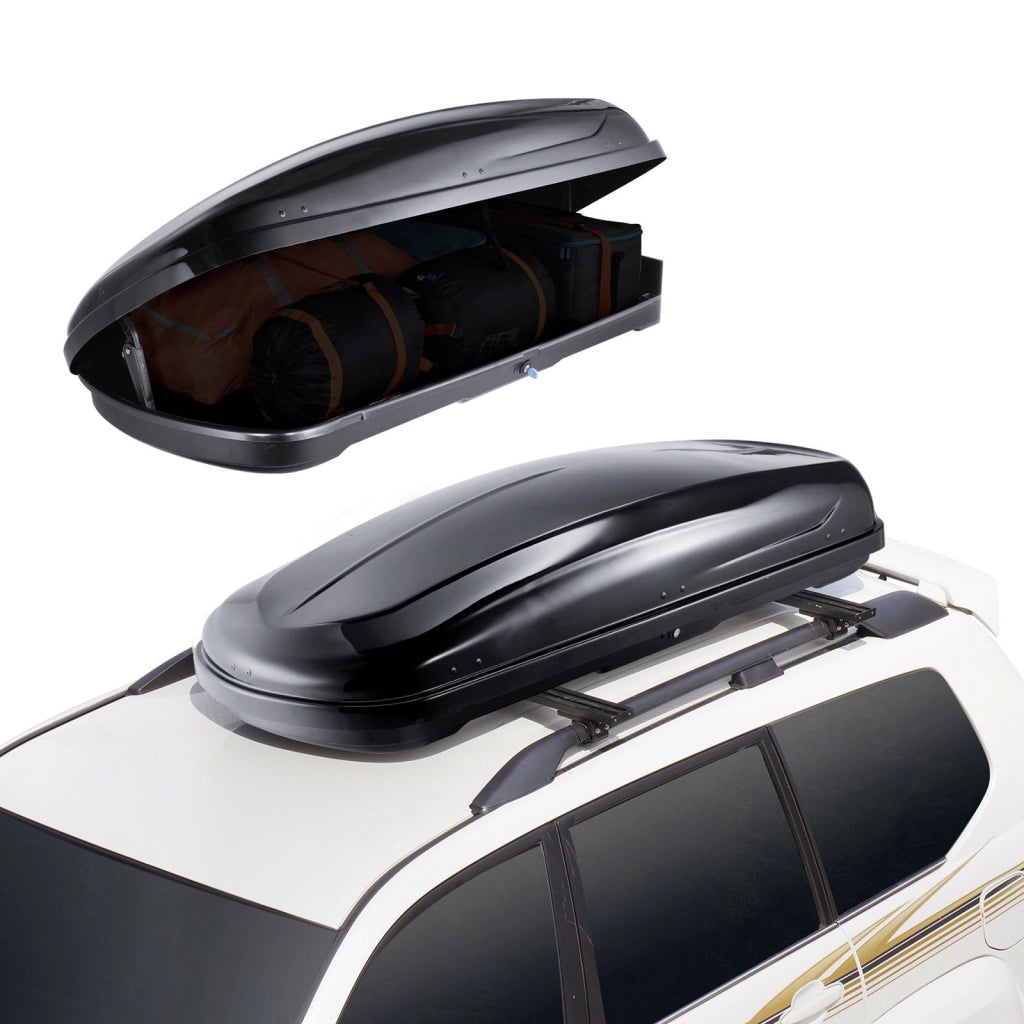 WP3001 Box da Tetto Auto 370 L in ABS Nero, Baule Portapacchi Aerodinamico con Doppia Apertura per Auto e SUV