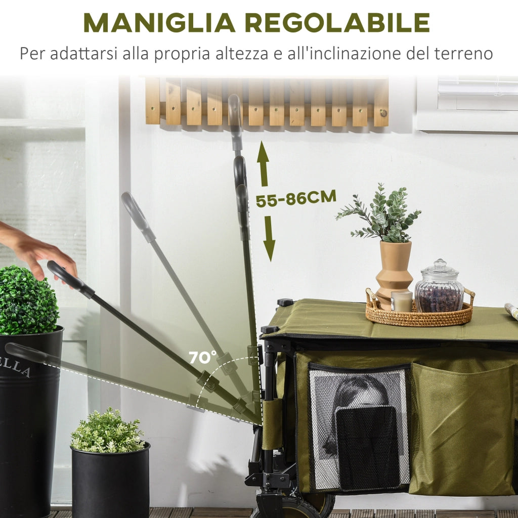 EasyComfort Carrello da Giardino 125L Pieghevole con Maniglia e 5 Sacche, 108x55x93 cm, Verde