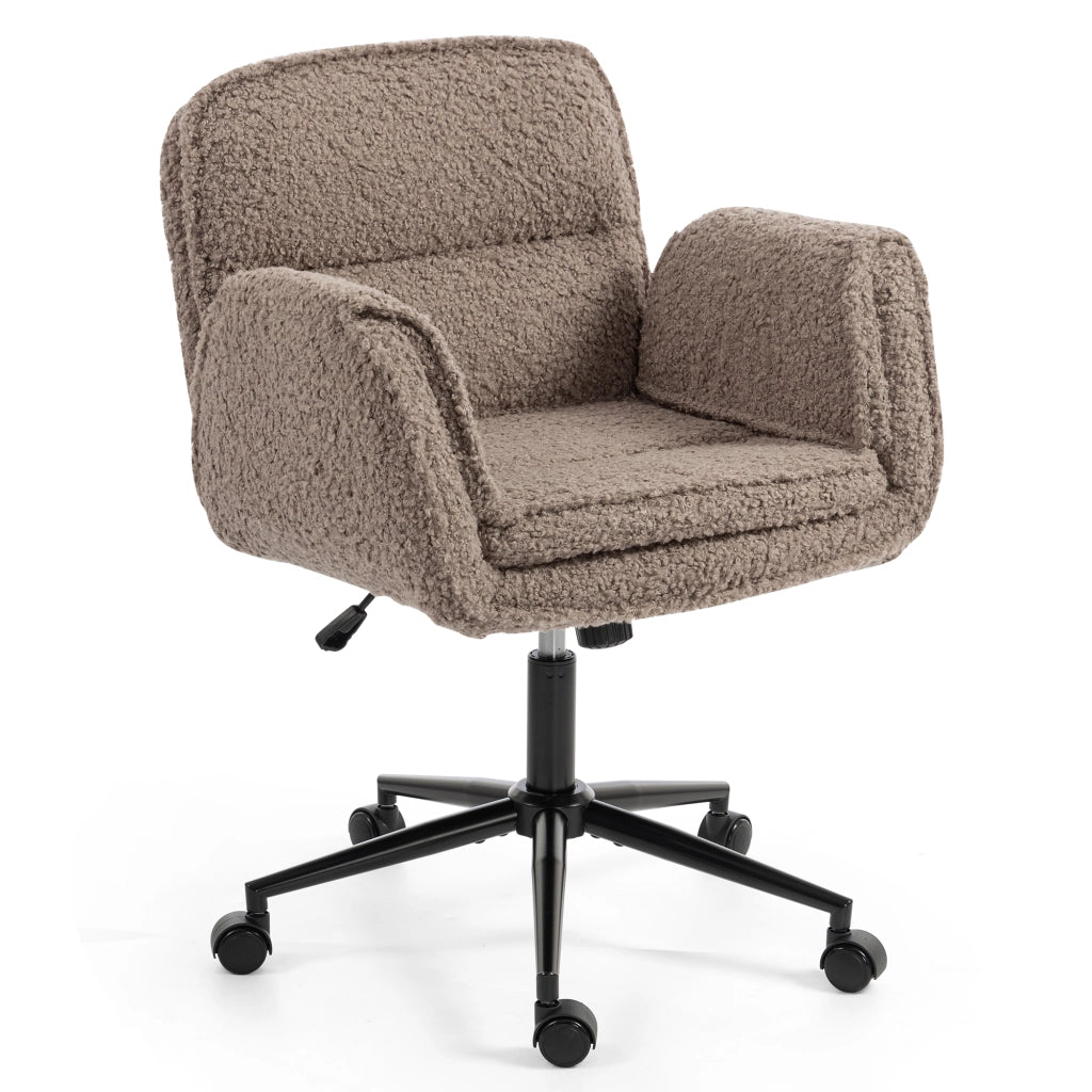 Sedia da ufficio girevole e regolabile in altezza, braccioli pieghevoli, Teddy Fleece marrone