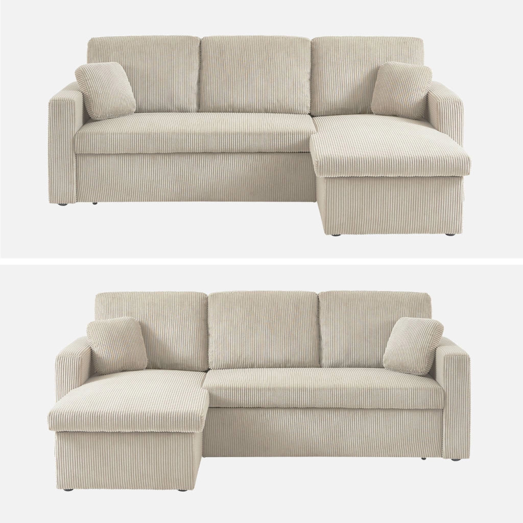 Divano letto angolare reversibile, 3 posti, beige grigio