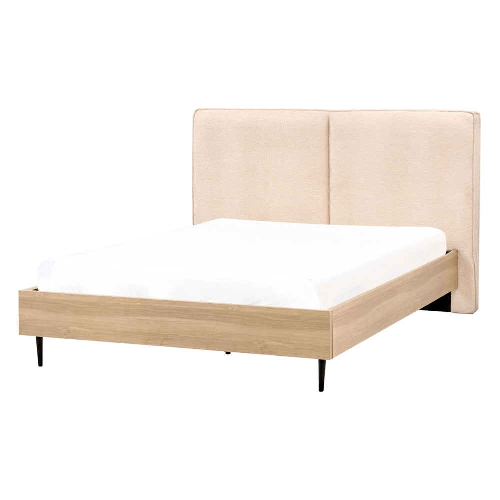Letto matrimoniale in tessuto bouclè beige con testiera imbottita 140 x 200 cm stile moderno