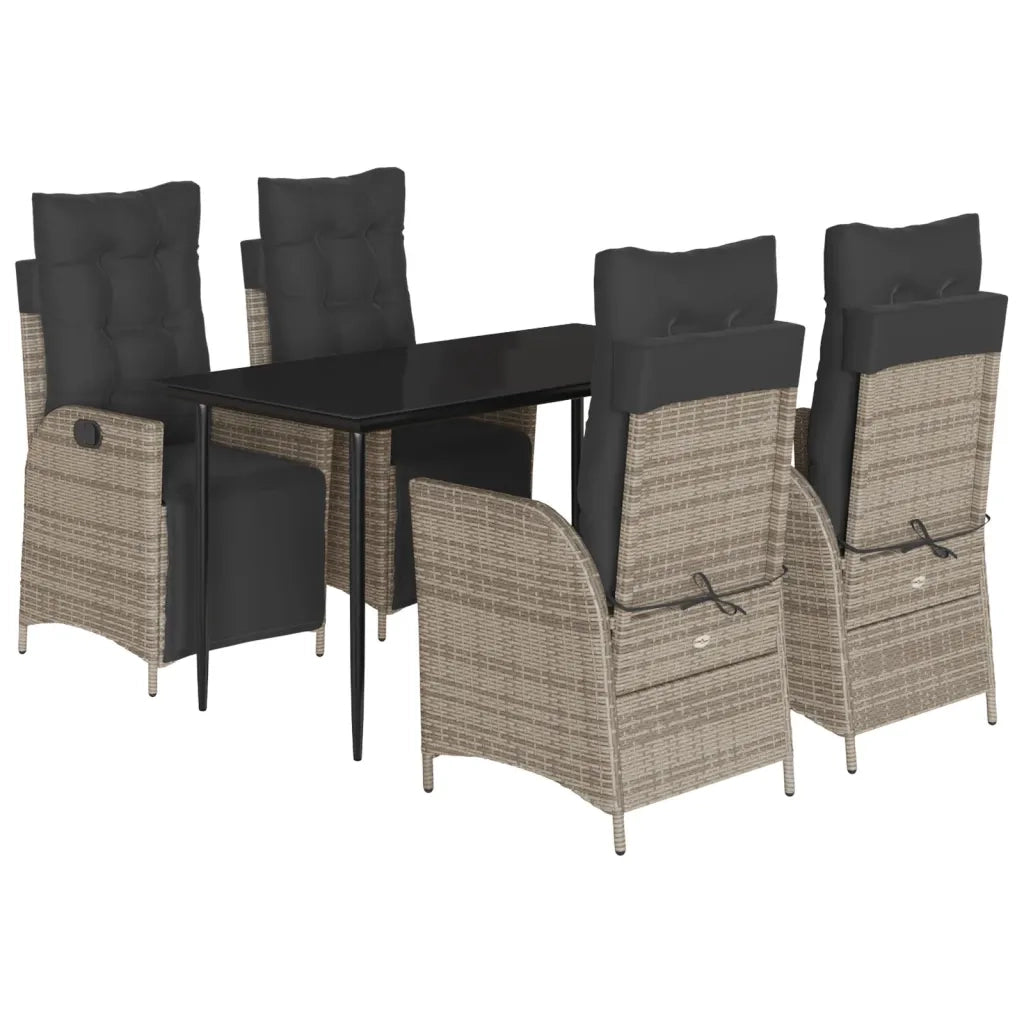 Set da Pranzo da Giardino 5 pz con Cuscini in Polyrattan Grigio
