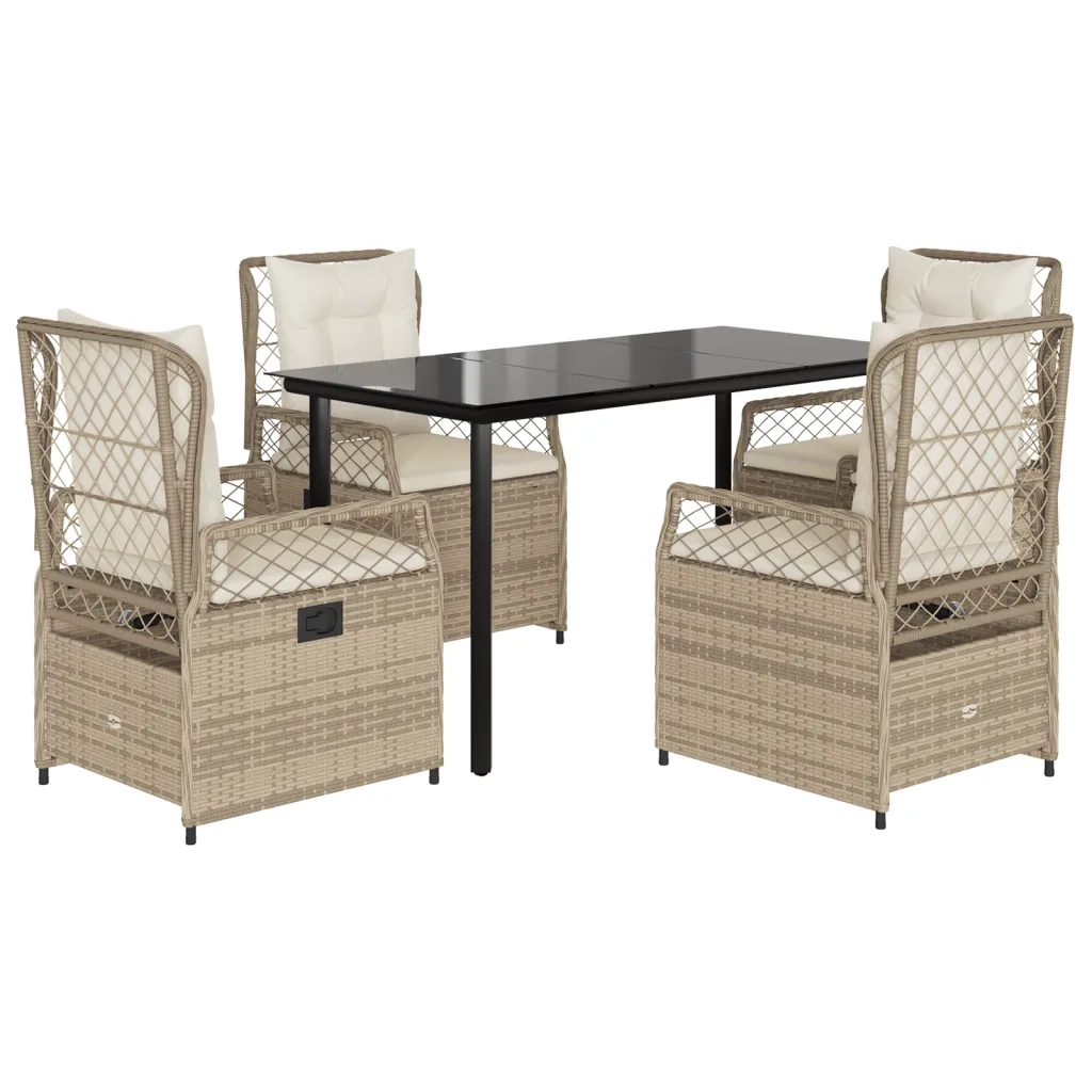 Set da Pranzo da Giardino 5 pz con Cuscini Beige in Polyrattan 3263022