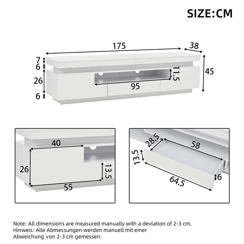 Mobile TV Soggiorno 175x38x45cm - Xylo - 2 Ante ad L e 1 Cassetto con LED, fino a 75"