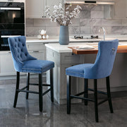 Set 2 sgabelli bar - Xylo - velluto blu gambe legno con borchie