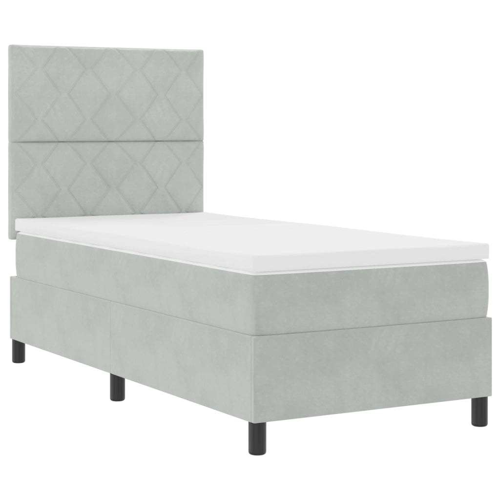 Letto Box Spring con Materasso Grigio Chiaro 90x200 cm Velluto