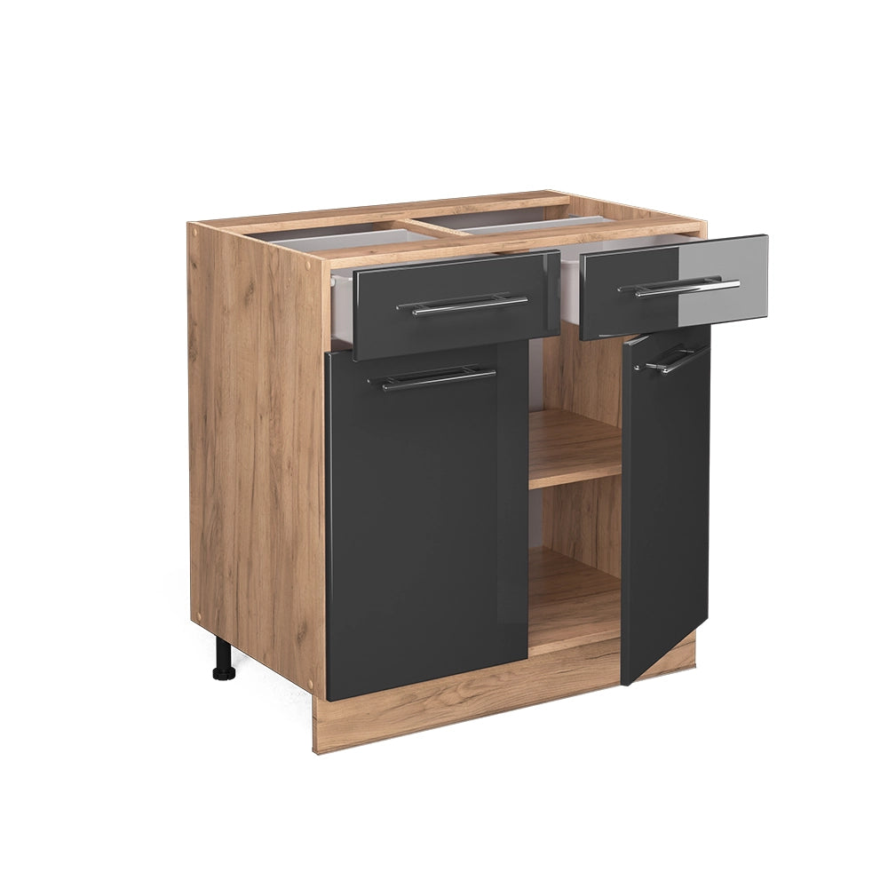 Vicco Mobiletto base per cucina Antracite lucido 80 cm con cassetto, senza piano di lavoro