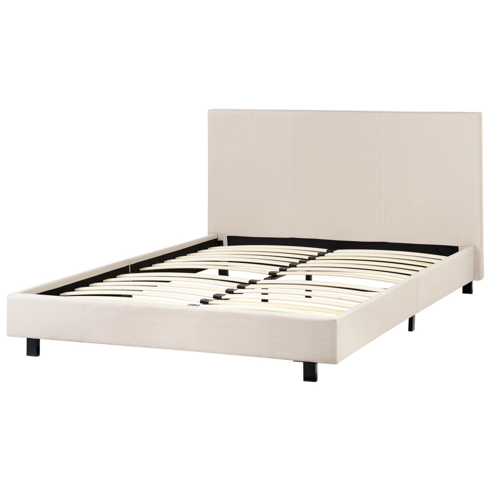 Letto matrimoniale rivestito tessuto 140 x 200 cm con rete beige e testata beige