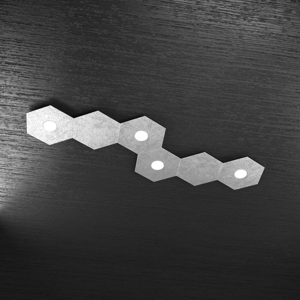 HEXAGON APPLIQUE-PLAFONIERA 4 LUCI + 2 DECORATIVO FOGLIA ARGENTO 1142-4L2D-FA