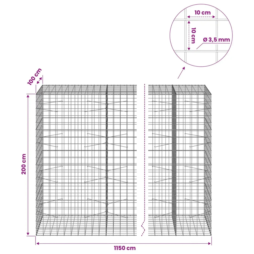 Gabione con Filo da 3,5 mm e Rete da 10x10 cm 1150x100x200 cm 3463457