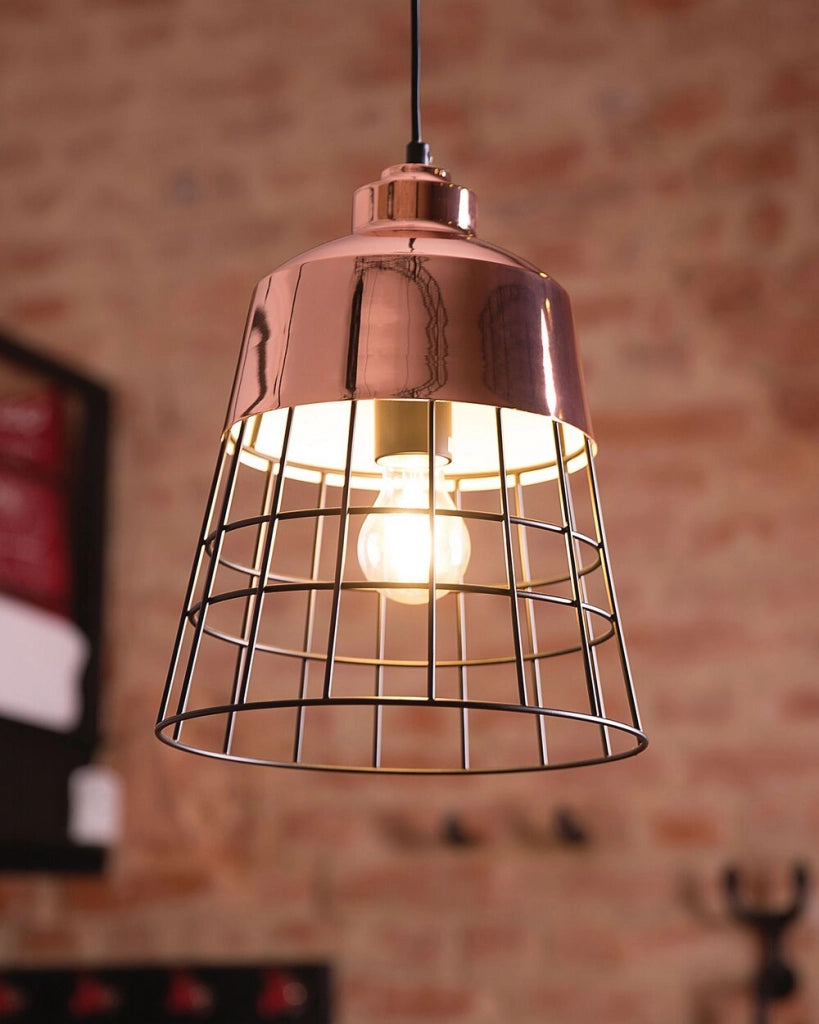 Lampada a Sospensione a 1 Luce da Soffitto Rame stile Industriale