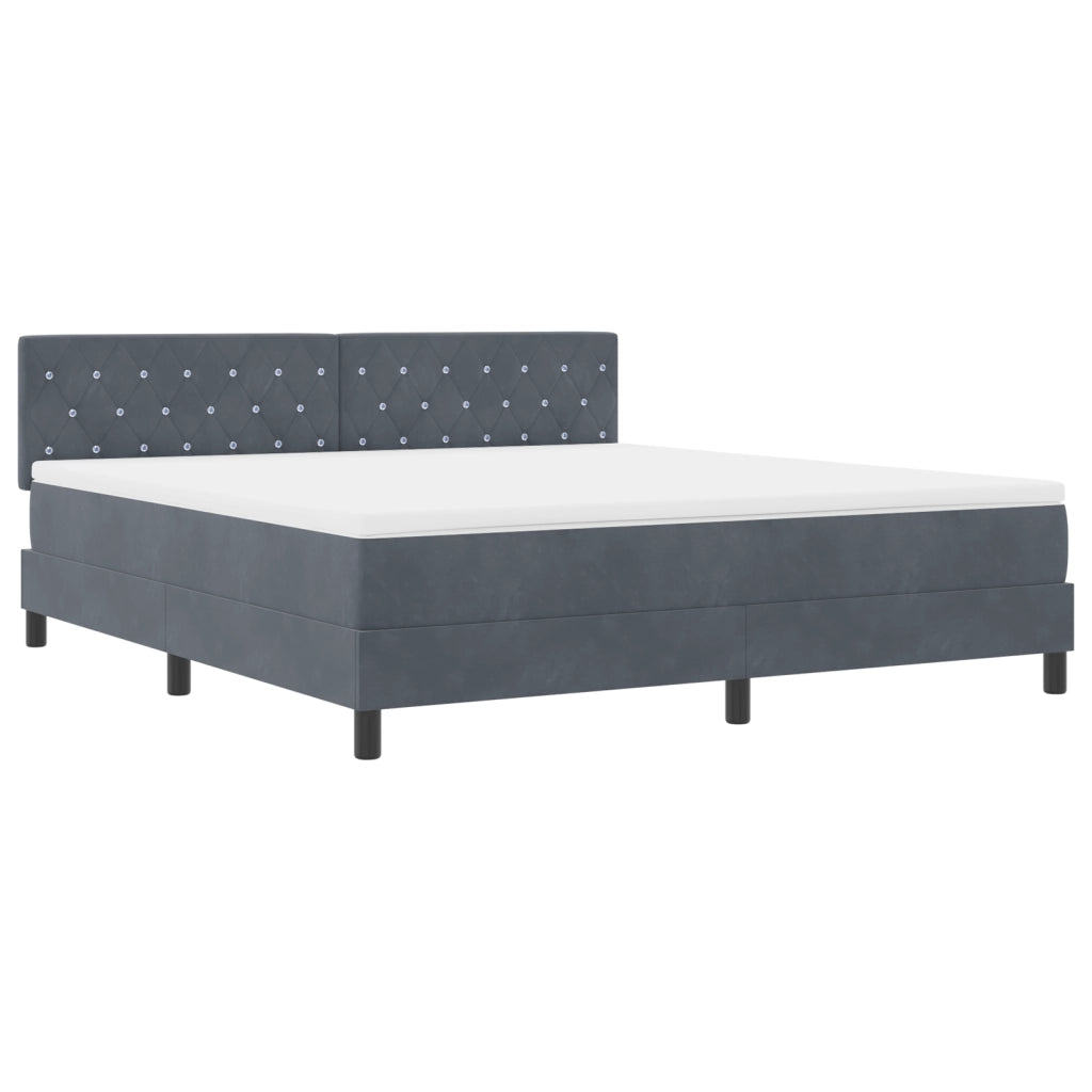 Letto Box Spring con Materasso Grigio Scuro Super King in Velluto
