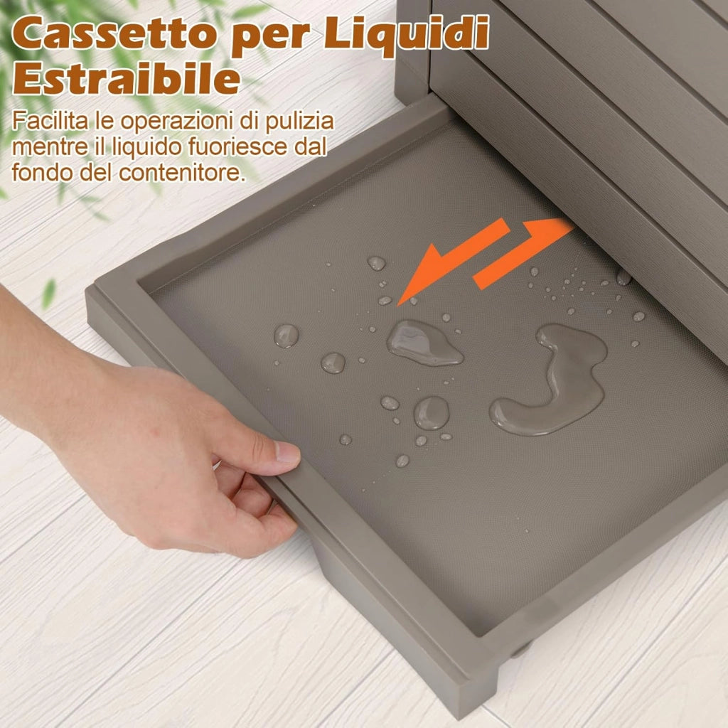Pattumiera Differenziata da Esterno, Bidone Spazzatura Impermeabile con 1/2 Scomparti, Coperchio a Doppia Chiusura e Vassoio Estraibile e Maniglia (2, Marrone, 118 L)